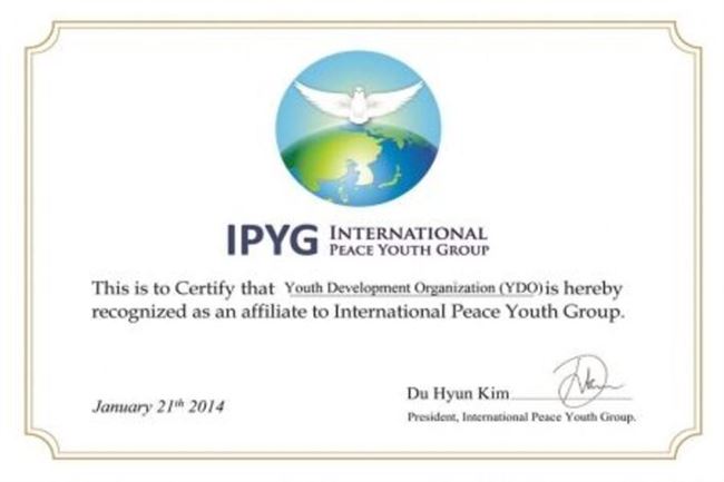 مؤسسة التنوير للتنمية الاجتماعية ASDF تحصل على عضوية  مجموعة شباب السلام الدولية IPYG