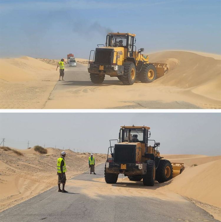 مدير عام رضوم يثمن جهود محافظ شبوة ومدير صندوق الطرق في إزالة الرمال من خط النشيمة وخط الساحل