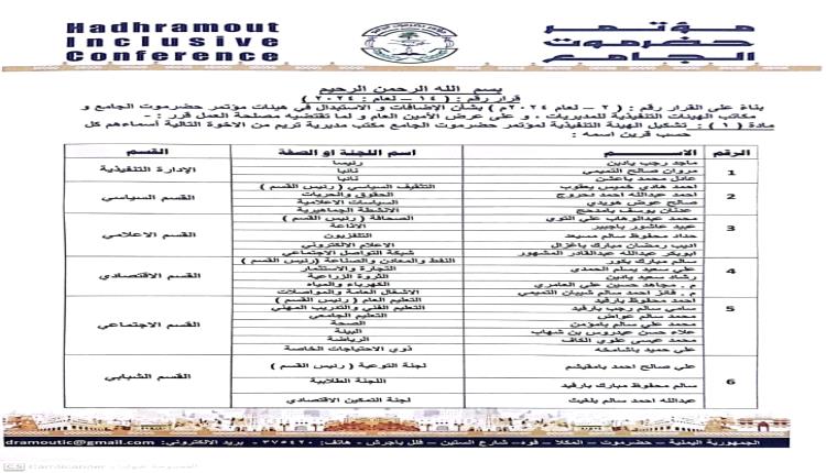 مكتب مؤتمر حضرموت الجامع بتريم يؤيد ويبارك القرارات الصادرة عن البيان