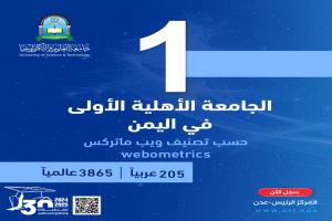 جامعة العلوم والتكنولوجيا - عدن الأولى على مستوى الجامعات الأهلية باليمن وفق تصنيف ويب ماتريكس العالمي