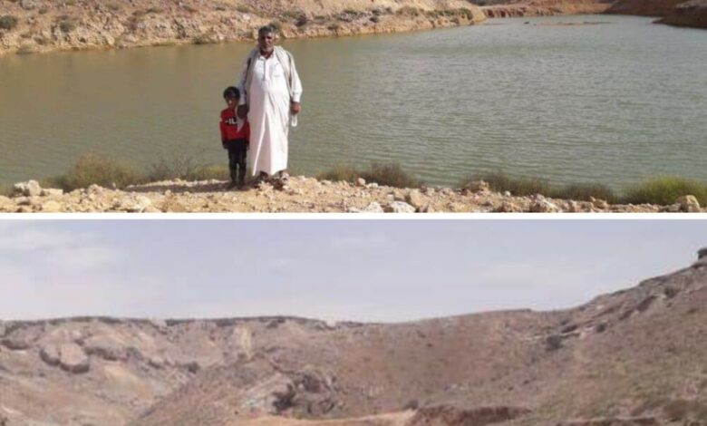 مدير عام حات يتفقد مشروع مياه وادي شب بعد أن منّ الله على المديرية بنعمة الأمطار