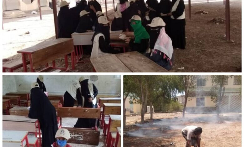 جمعيه البركة النسوية تنفذ حملة نظافة وتعقيم لمدرسة الميثاق بمدينة الكود بأبين