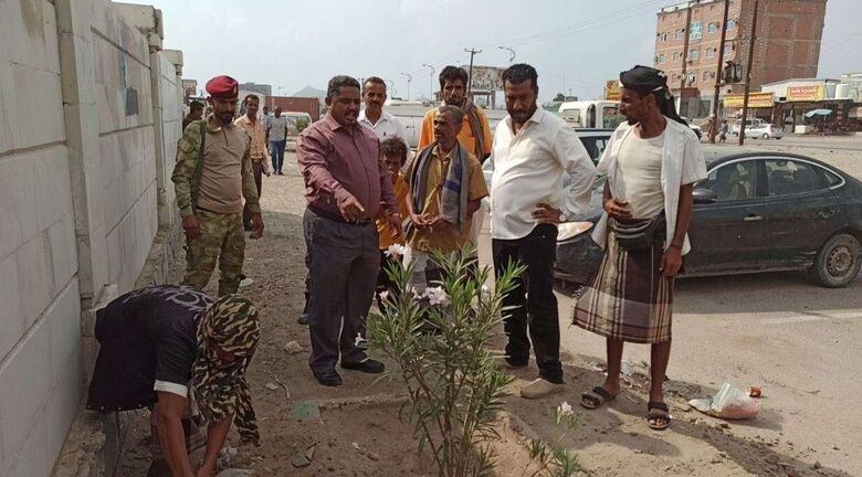 عدن..مدير عام البريقة يتفقد أعمال تشذيب وتشكيل الأشجار بالمديرية