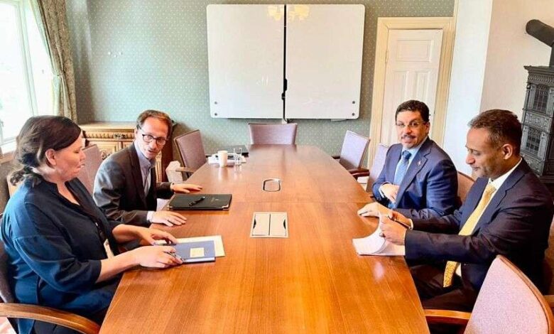 بن مبارك يبحث مع وزير الدولة النرويجي سبل تعزيز وتطوير العلاقات الثنائية بين البلدين
