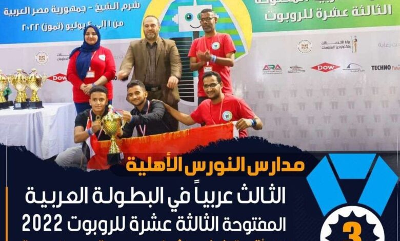 مدارس النورس الأهلية الثالث عربياً في البطولة العربية المفتوحة للروبوت بجمهورية مصر العربية